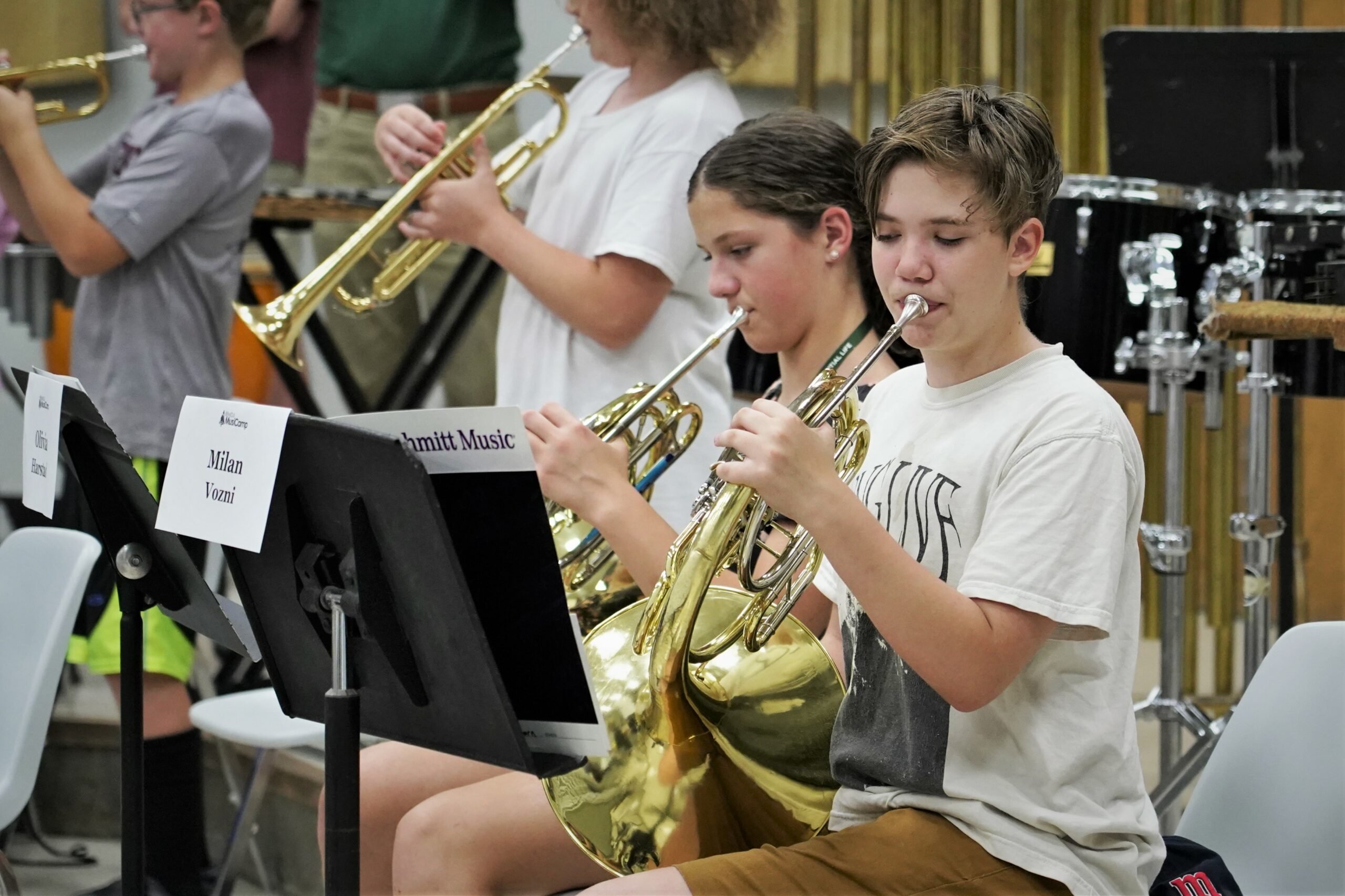 Campers play their instruments during MusiCamp on Wednesday, July 19, 2023, in Bangsberg Hall. (Micah Friez / Bemidji State)