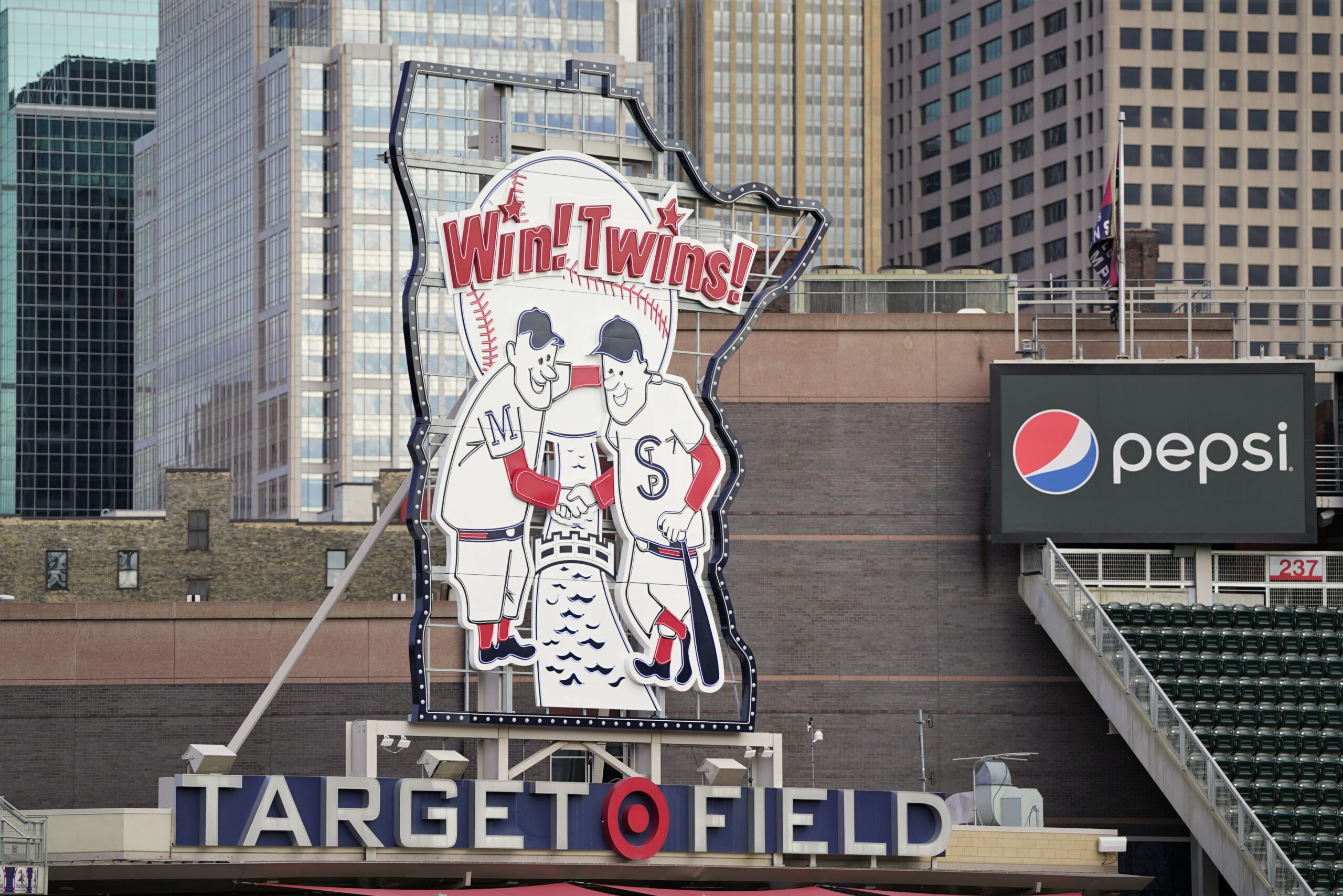The Minnesota Twins' iconic Celebration Sign is on display above center field during BSU Night at Target Field on Friday, Aug. 25, 2023, in Minneapolis. (Micah Friez / Bemidji State)
