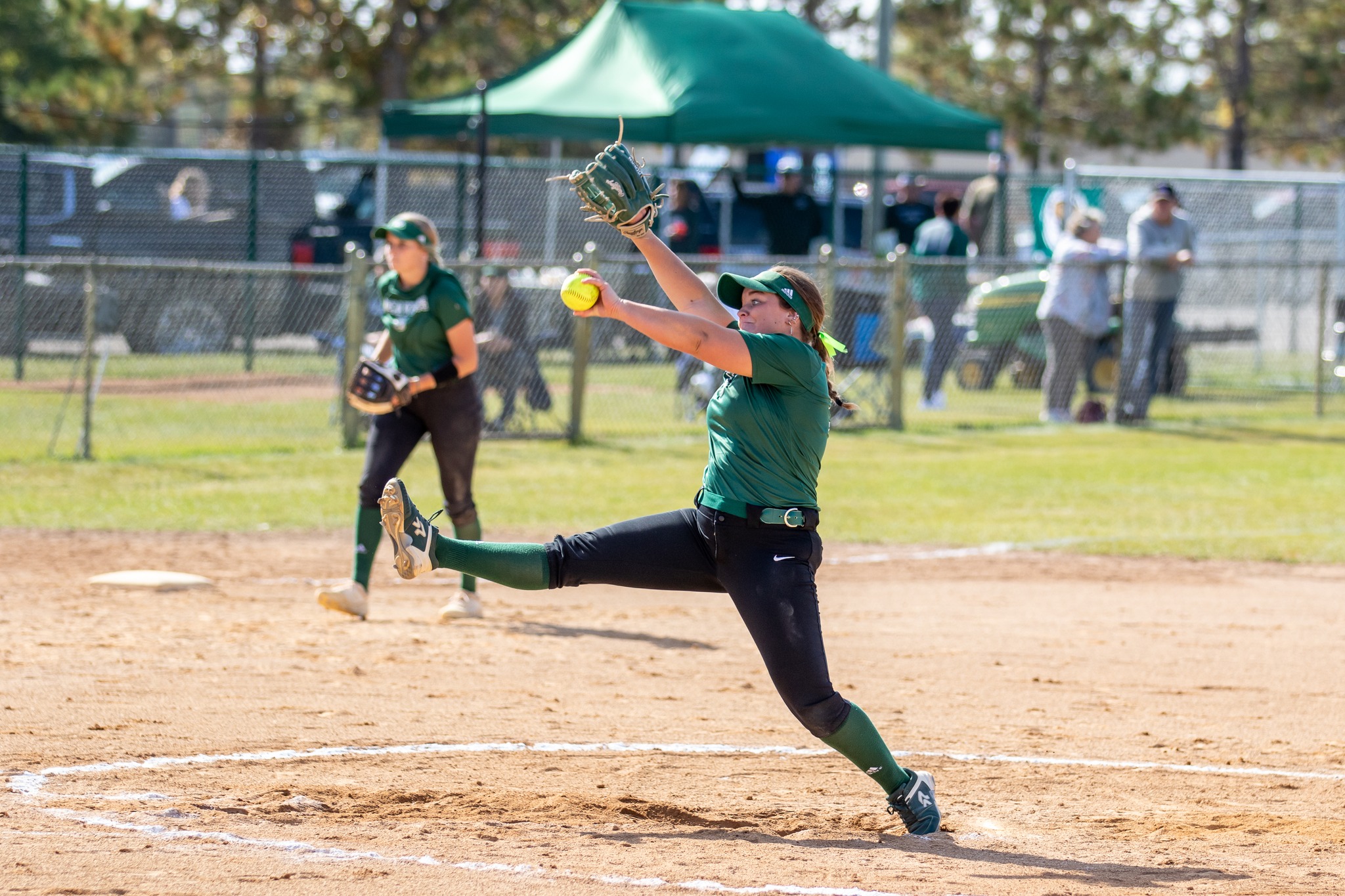 Stella Dolan delivers a pitch during a 2023 game at the BSU softball field. (Courtesy / Candace Kessel)