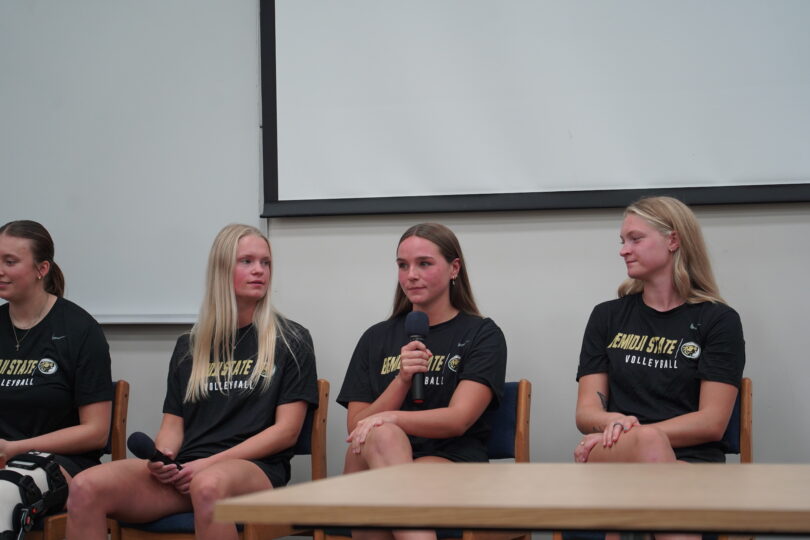 Members of the volleyball team at the Meet the Beavers event on Sept. 26, 2024. (Stella Dolan / Bemidji State)